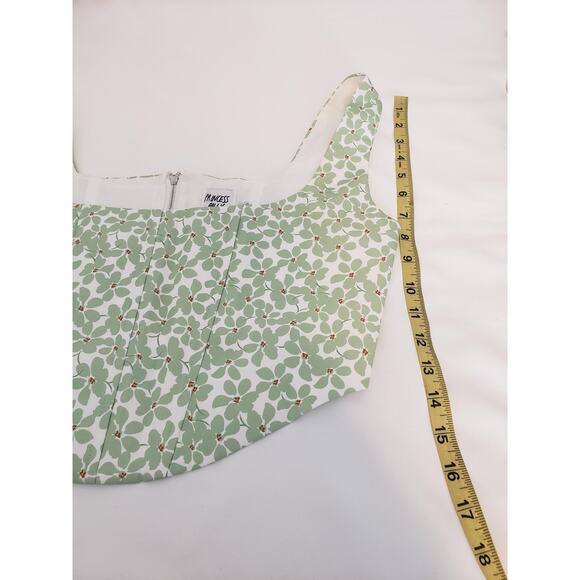 Princess Polly Corset Crop Top Womens sz 8 Green White Floral Ribbed Cute - Picture 7 of 14